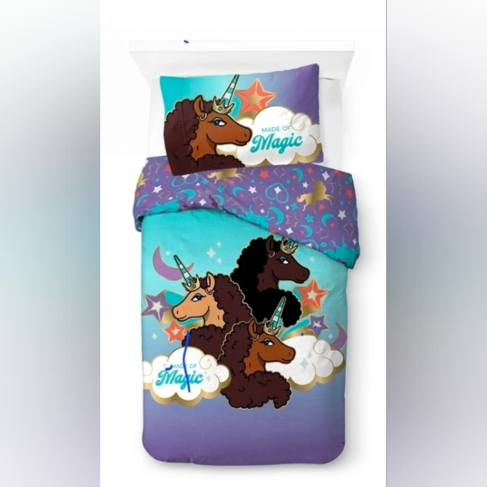 Afro Unicorn Kids 2pc Reversible Twin/Full Comforter Set☺- FYI..I HAVE TWO FOR